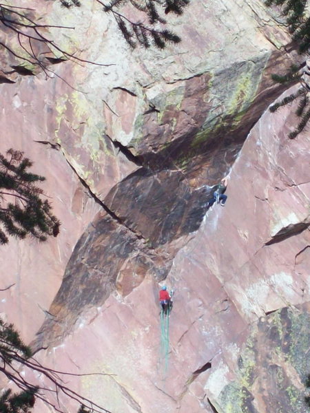 Climbers on C'est la Vie dihedral. Photo: Bob Horan Collection.