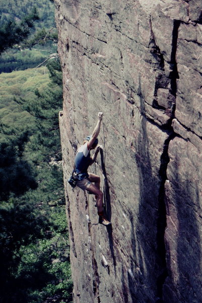 Rich Bechler on 1st or 2nd lead ? of Flakes Route. Photo: Bob Horan Collection.
