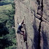 Rich Bechler on 1st or 2nd lead ? of Flakes Route. Photo: Bob Horan Collection.