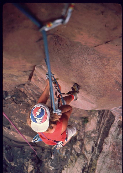 Skip Guerin practice climbing on Tower Two, jugging Centaur, photo: Bob Horan Collection.