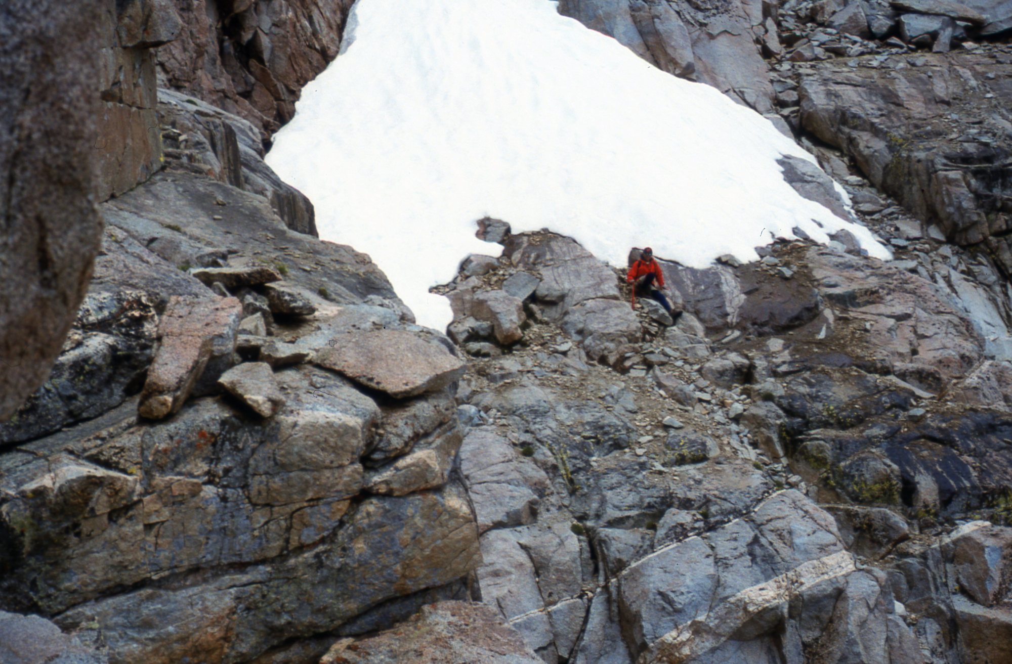 A view on the left of the irregular and sloping ledge, referred to as ...