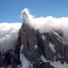 Cerro Torre.  Clouds pouring in from the ice-cap-  January 2009.