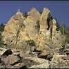 Dihedrals caused by fractures and vertical uplift along fault during Laramide Orogeny.  Cadillac Crag, Eldorado Canyon, CO.   Fountain Formation here is well cemented by adularia cement because here the rock lies on the Colorado Mineral Belt.