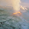 Iceland volcanic eruption in glacier.