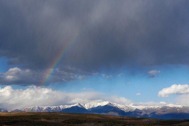 Rainbow over the Eastern Sierra, as viewed from the rim of the Upper Gorge.