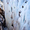 Near the top of 'Pick o the Vic' (WI4) on a bluebird day in the Ouray Ice Park. Photo courtesy of Scott Borger. 
