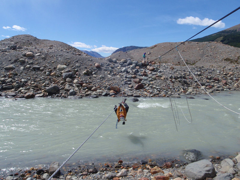 Crossing the River at Lago Torre. Photo by Jordon Griffler. Dec 30th. 2008.