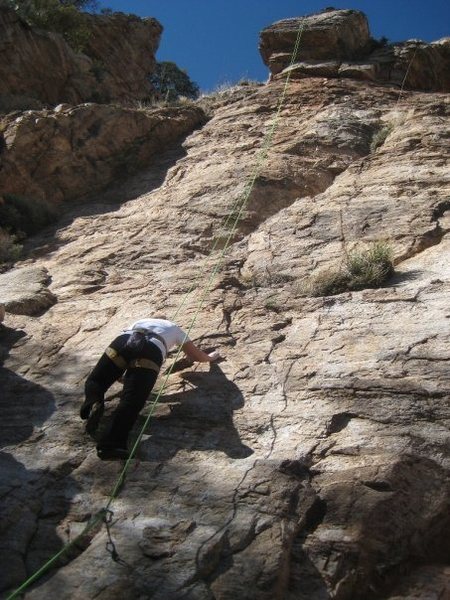 Kara TRing "Cell Block Eight". Her first outdoor rock climbing experience. Send it!