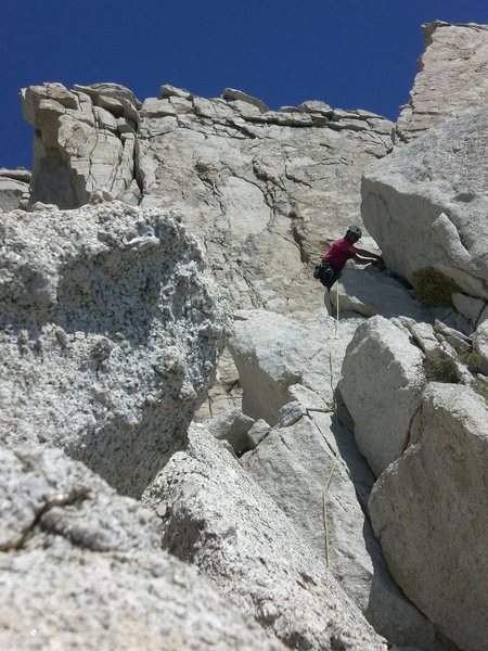 Second to last belay after the traverse pitch.