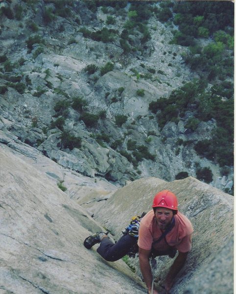 Pitch 11 or so. Maybe the best pitch on the route. 5.8 OW to 11a roof to 10+ layback to one seriously shitty hanging belay before the Afro Cuban flakes