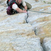 Matt Grieger climbs the spectacular 2nd pitch of Central Pillar of Frenzy, Yosemite.