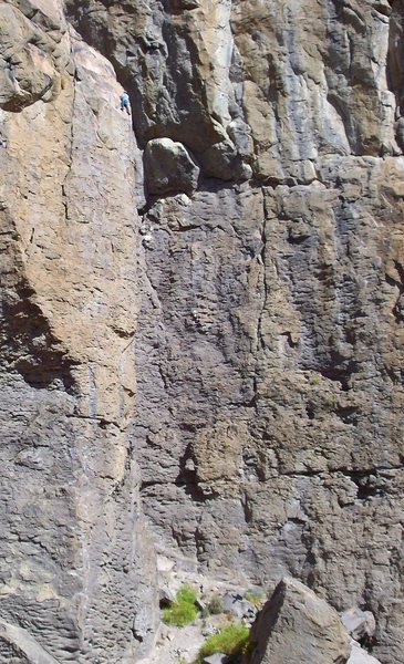 Some guy at the top of 'Sendero Luminoso' (upper left corner), viewed from the road