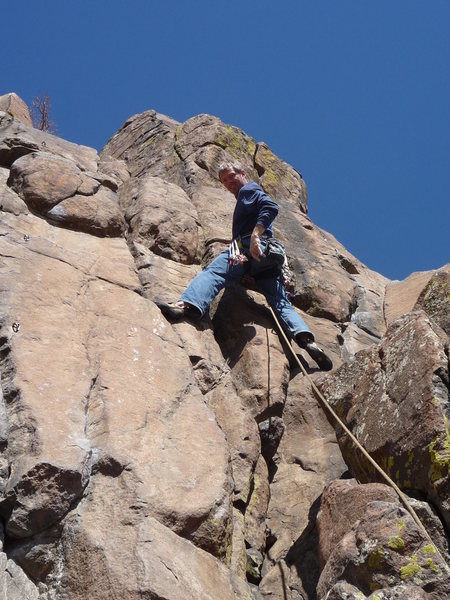 Short and sweet. "Meat is Tasty" climbs the crack just right of the climber's head.