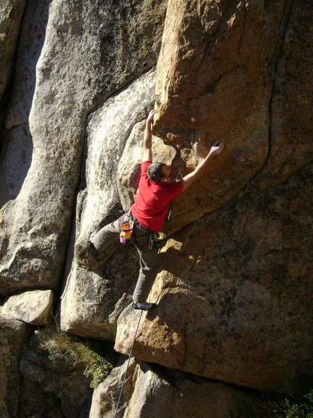 Starting up Mr. Personality (5.12a) in the High Caliber Corridor, Woodford's Canyon.