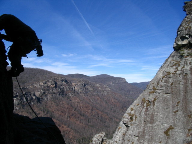 Starting off on P3. Easy climbing (5.3) leads to the summit of the mummy buttress. We climbed the route on December 30, 2005. Probably the coldest climbing day I have ever experienced. Numb fingers makes 5.5 feel like 5.10!