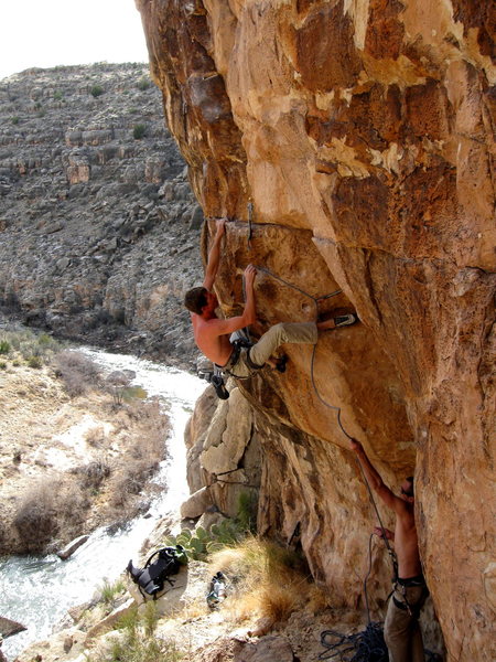 Triple D Getting a workout on Open Range 5.11+, Chevelon Canyon, AZ
