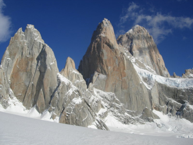 Southeast faces of St. Exupery, Poincenot and Fitzroy. This blue bird day didn't last much longer.