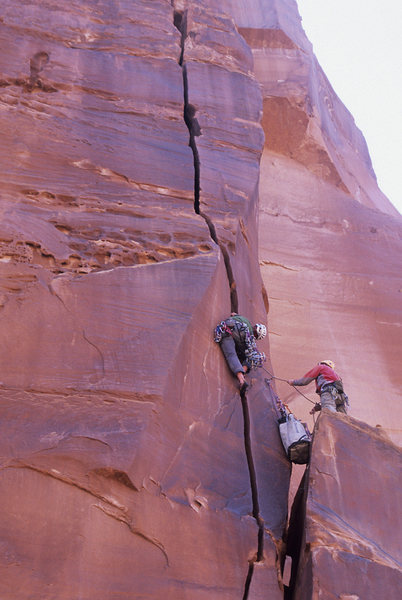 Ben Kiessel takes off on the crux pitch of Low Hanging Fruit. <br>