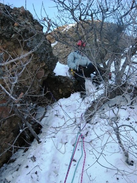 Rappel anchor on Motor Mouth (puts rappeller further down the gully).