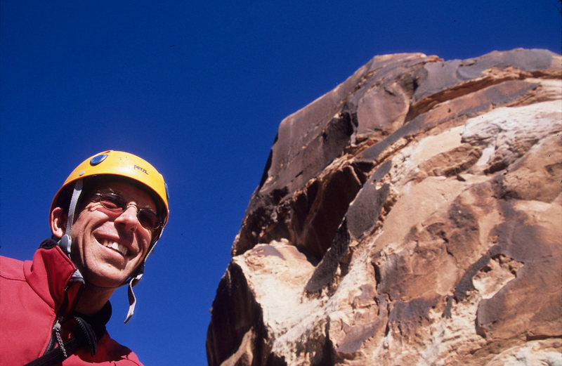 Ian below the summit cone bolt ladder.