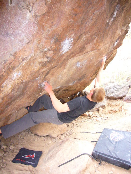 Drilled Pockets Right V5 at the Silverbell Boulders, Tucson,AZ