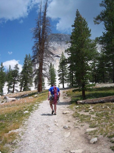 Walking to Lembert Dome from the parking lot, which is about 20 feet behind me.