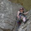 First trad climb. Kate's 1st Trad Lead (5.1), Practice Wall, Red River Gorge, KY. I picked a stupidly easy route so I could get the hang of placing gear.