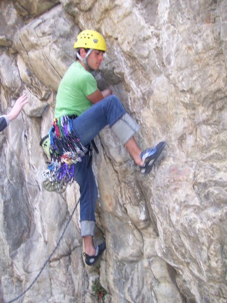 Tristan Higbee showing how to trust your feet on the very slippery crux start.