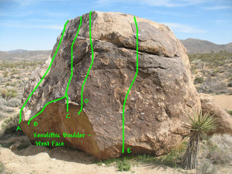 Xenolithic Boulder (West Face), Joshua Tree NP A. Greenhorn Route (V ...