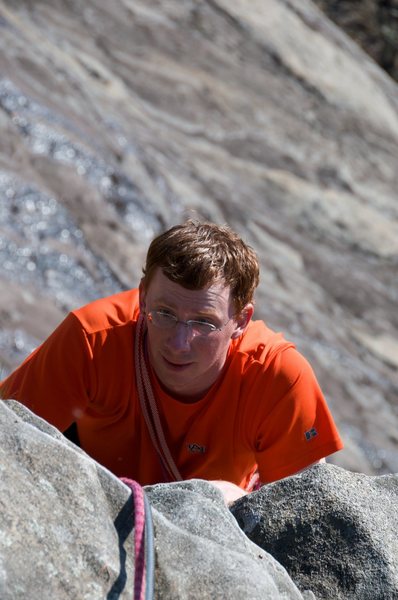 Jon finishing up the last little bit on top of the main overhang. The cable is the Army cable that runs all the way to the top.