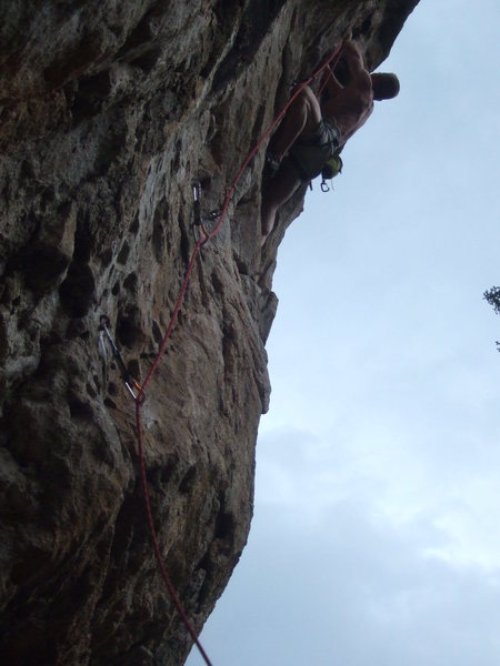 Showing the steepness of Cyclops. Josh on the FA.