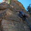 One of the first pitches on the limestone/quartzite buttress on the International, Glenwood Canyon.