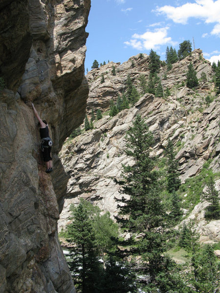 Kirsten on one of the best 5.9s in the canyon.