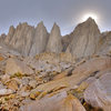 Sun setting behind Mt. Whitney from the approach to Iceberg lake.