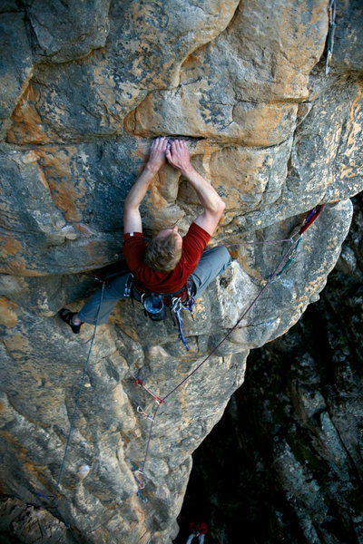 Me leading Lunatic (22***) at Mt Arapiles, Victoria. Photo: Steve Bright