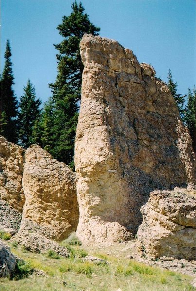 The route lies around the back side of the tower.
