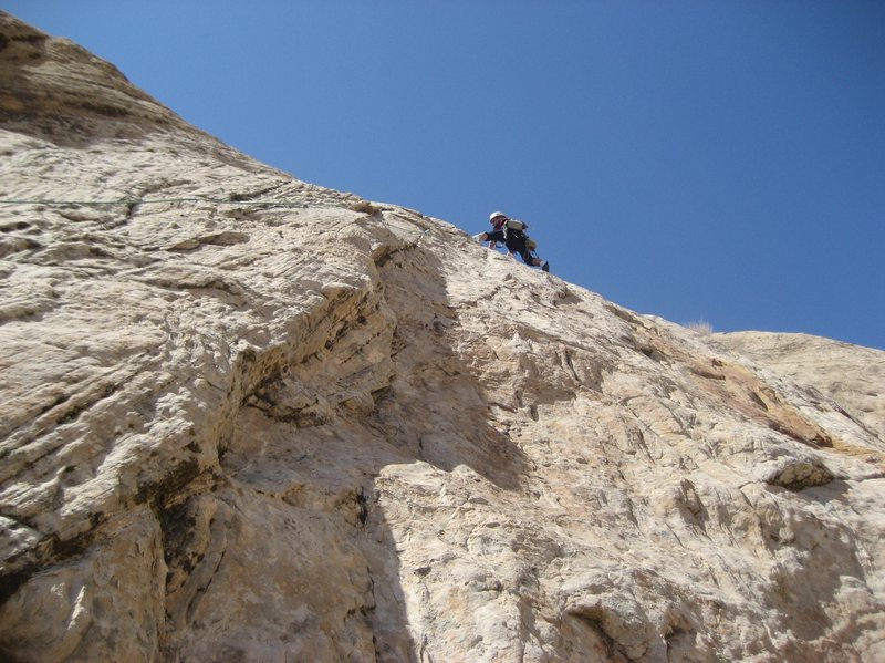 Paul on the final 5.9 pitch . Photo Pat Moe