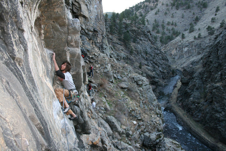 Mike bunched up in the crux.