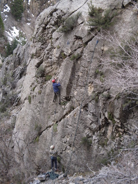 Clipping the 3rd bolt.<br>
<br>
The four bolts are all 4-5 feet part, then it's 9 ft to the chains. A fall clipping the anchors might put you close to the 1st bolt.