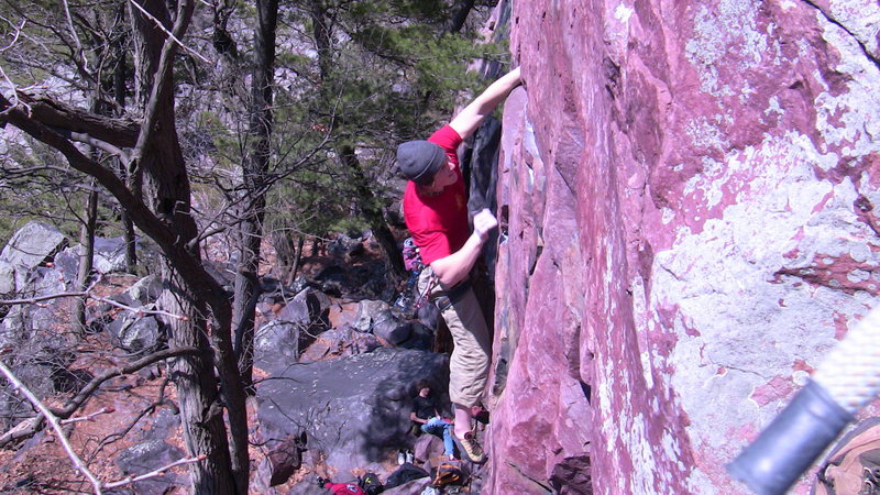 Reaching the top of the main crack, just before moving off right then up.