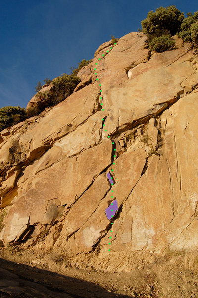 The start of this route just got a couple of grades harder. The two blocks that are highlighted in this image have pulled out, leaving large holes that offers only sloping holds.