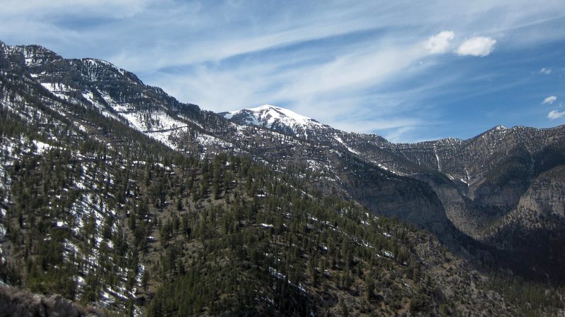 Enjoy the beautiful panoramic views from the summit of Cathedral Rock; snowy Mt. Charleston Peak in the distance.<br>
<br>
Taken 4/21/09<br>
<br>
