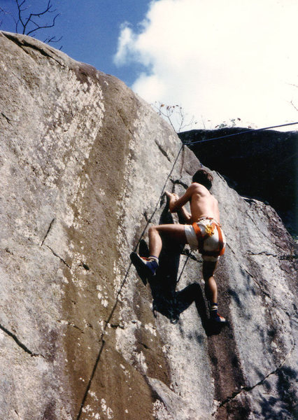 John McMullen top-roping boulder problem. Mt Yona, late 1970's. Photo Tim Eubank