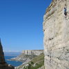 Great climbing on the limestone cliffs of Portland, south coast of England, UK.