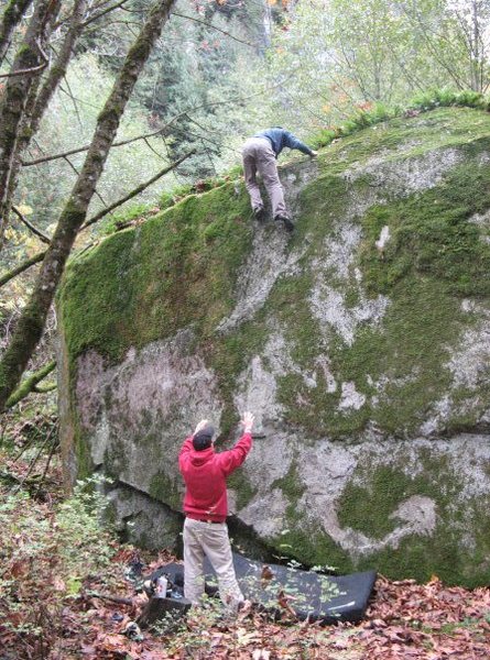 Trevor finishing up Pale Face in the moss.