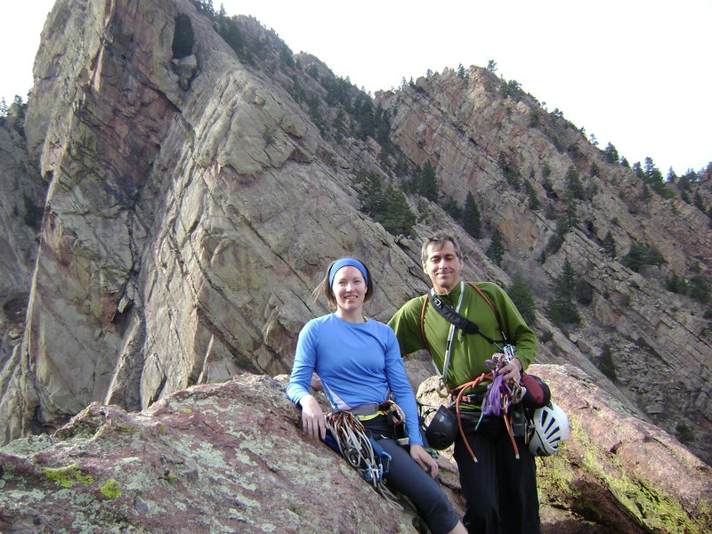 Dave Pyatt and Niccole Morneau at the top of Hair City in Eldorado Canyon