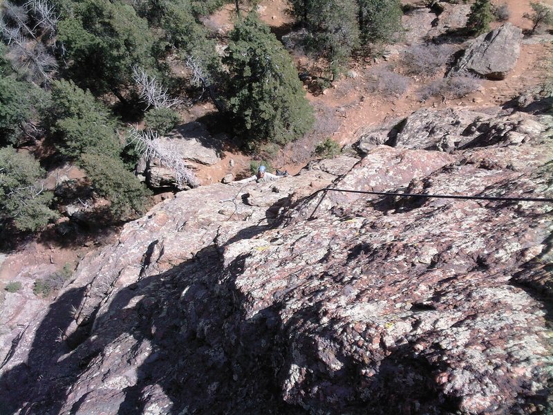 Mike Houston at the third crux, just below the first 2-bolt anchor.