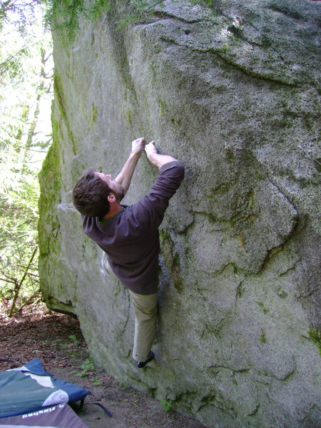 Brock Tilling on The Face Traverse, The Warm-up Boulder