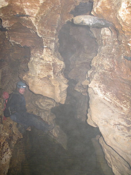 One of the many water filled passages that's probly dry in the fall or winter.