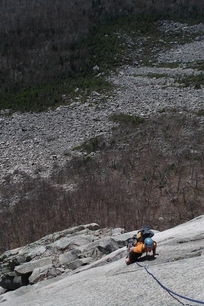 Nothing in NH beats Cannon exposure... This is mike above the roof pitch on Moby Grape...